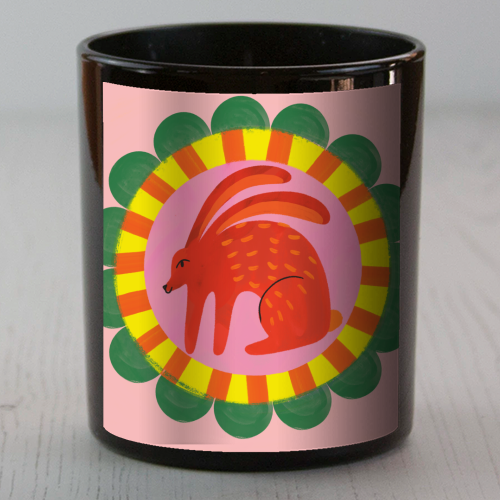 Bold Bright Folk Art Rabbit Illustration Painting Design - scented candle by AbiGoLucky