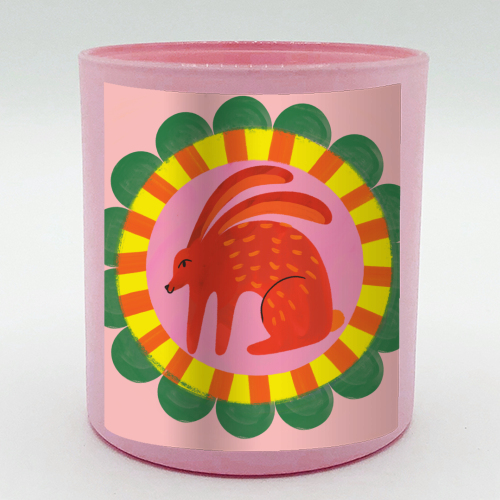 Bold Bright Folk Art Rabbit Illustration Painting Design - scented candle by AbiGoLucky