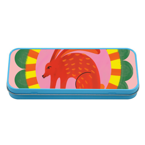 Bold Bright Folk Art Rabbit Illustration Painting Design - tin pencil case by AbiGoLucky