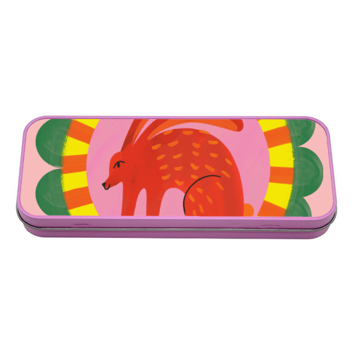 Bold Bright Folk Art Rabbit Illustration Painting Design - tin pencil case by AbiGoLucky