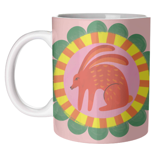Bold Bright Folk Art Rabbit Illustration Painting Design - unique mug by AbiGoLucky