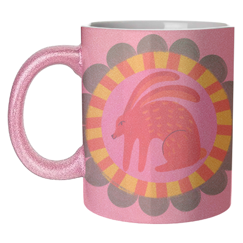 Bold Bright Folk Art Rabbit Illustration Painting Design - unique mug by AbiGoLucky
