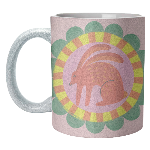 Bold Bright Folk Art Rabbit Illustration Painting Design - unique mug by AbiGoLucky