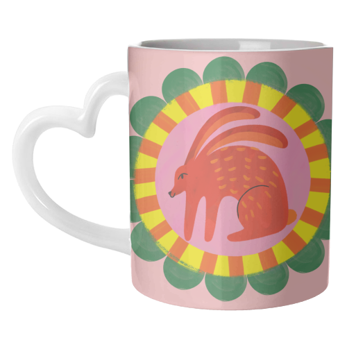 Bold Bright Folk Art Rabbit Illustration Painting Design - unique mug by AbiGoLucky