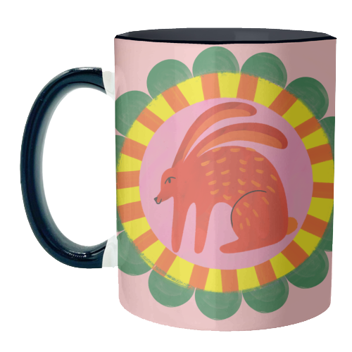 Bold Bright Folk Art Rabbit Illustration Painting Design - unique mug by AbiGoLucky