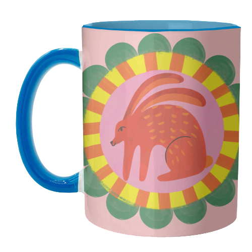 Bold Bright Folk Art Rabbit Illustration Painting Design - unique mug by AbiGoLucky