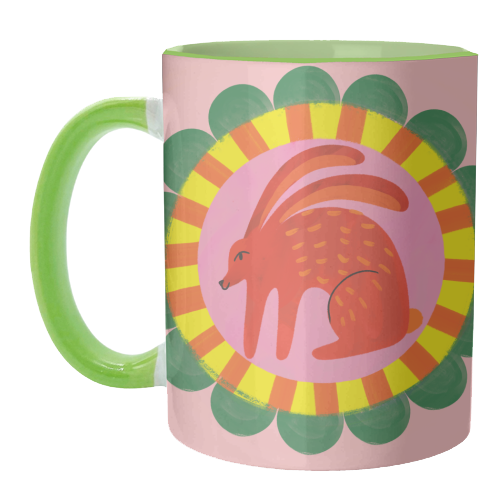 Bold Bright Folk Art Rabbit Illustration Painting Design - unique mug by AbiGoLucky