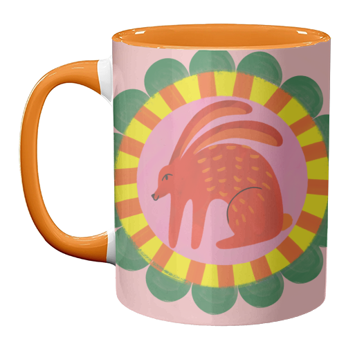 Bold Bright Folk Art Rabbit Illustration Painting Design - unique mug by AbiGoLucky