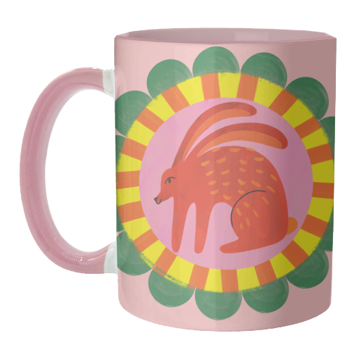 Bold Bright Folk Art Rabbit Illustration Painting Design - unique mug by AbiGoLucky