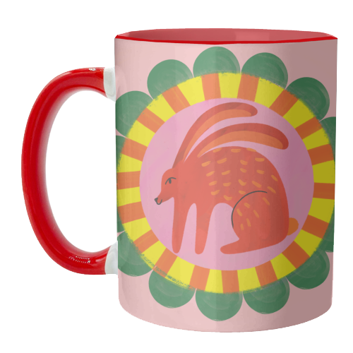 Bold Bright Folk Art Rabbit Illustration Painting Design - unique mug by AbiGoLucky
