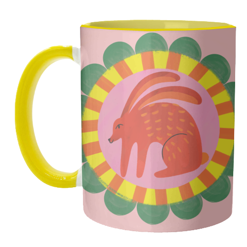 Bold Bright Folk Art Rabbit Illustration Painting Design - unique mug by AbiGoLucky