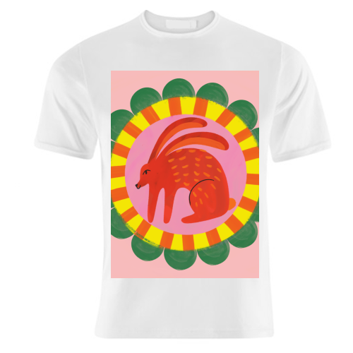 Bold Bright Folk Art Rabbit Illustration Painting Design - unique t shirt by AbiGoLucky