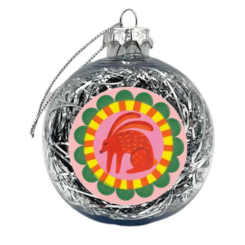 Bold Bright Folk Art Rabbit Illustration Painting Design - xmas bauble by AbiGoLucky