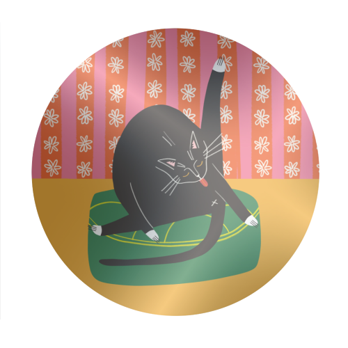 Bold Bright Illustration of Cat Licking Bum Funny Design - Circle Sticker by AbiGoLucky
