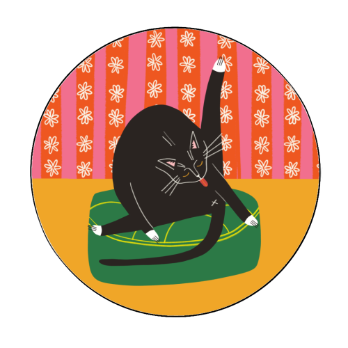Bold Bright Illustration of Cat Licking Bum Funny Design - Circle Sticker by AbiGoLucky