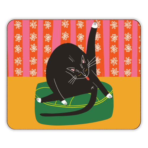 Bold Bright Illustration of Cat Licking Bum Funny Design - designer placemat by AbiGoLucky