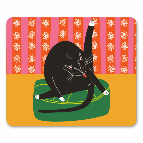 Bold Bright Illustration of Cat Licking Bum Funny Design - mouse mat by AbiGoLucky