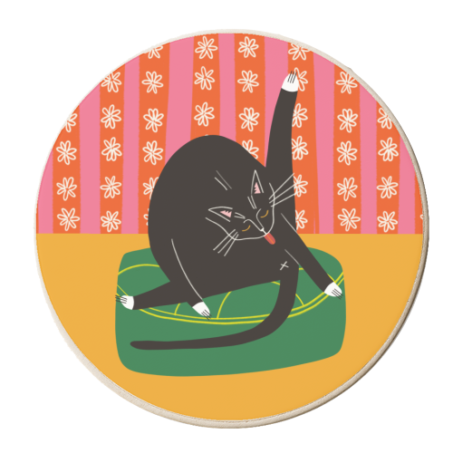 Bold Bright Illustration of Cat Licking Bum Funny Design - personalised beer coaster by AbiGoLucky