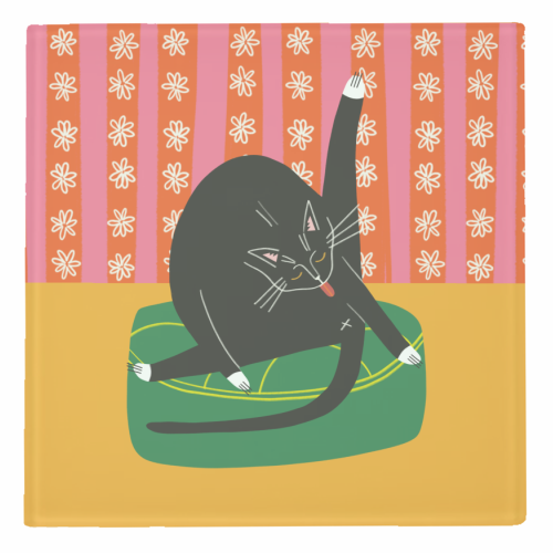 Bold Bright Illustration of Cat Licking Bum Funny Design - personalised beer coaster by AbiGoLucky