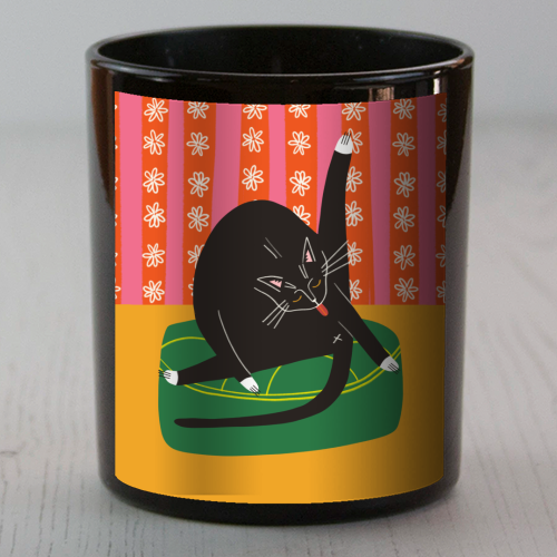 Bold Bright Illustration of Cat Licking Bum Funny Design - scented candle by AbiGoLucky