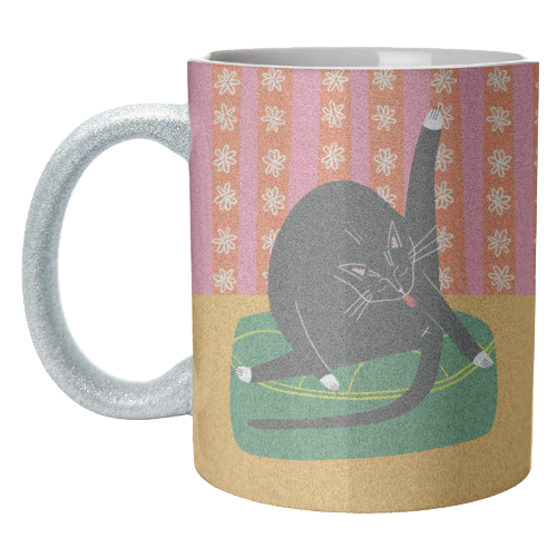 Bold Bright Illustration of Cat Licking Bum Funny Design - unique mug by AbiGoLucky