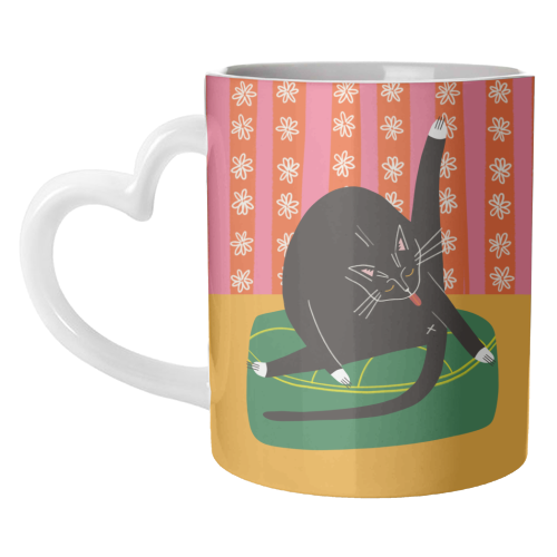 Bold Bright Illustration of Cat Licking Bum Funny Design - unique mug by AbiGoLucky