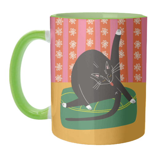 Bold Bright Illustration of Cat Licking Bum Funny Design - unique mug by AbiGoLucky