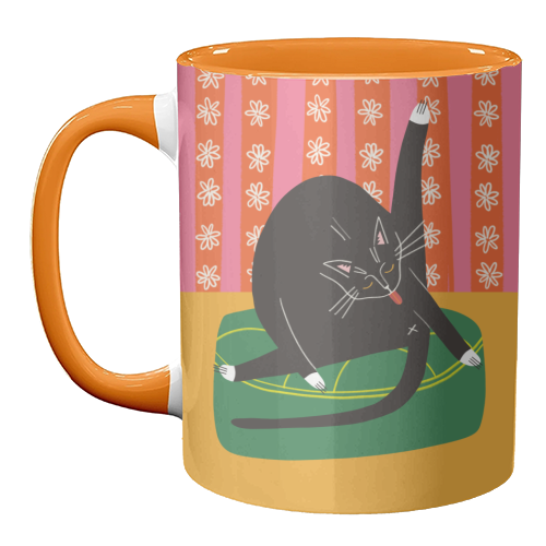 Bold Bright Illustration of Cat Licking Bum Funny Design - unique mug by AbiGoLucky