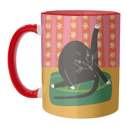 Bold Bright Illustration of Cat Licking Bum Funny Design - unique mug by AbiGoLucky