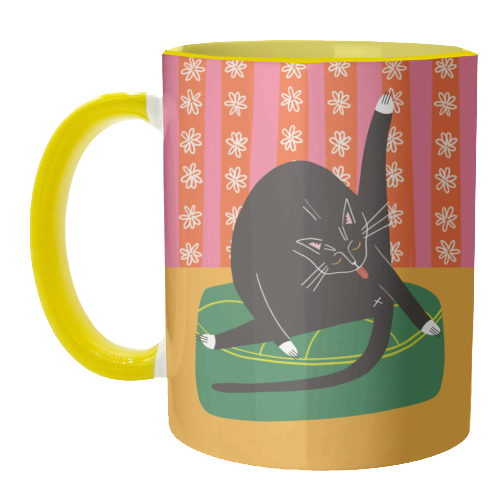 Bold Bright Illustration of Cat Licking Bum Funny Design - unique mug by AbiGoLucky