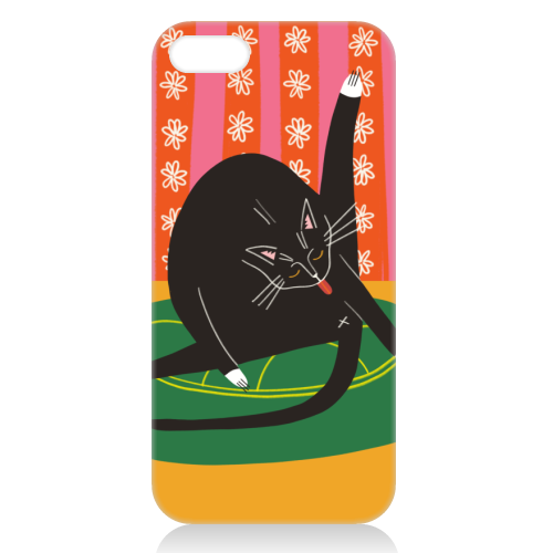 Bold Bright Illustration of Cat Licking Bum Funny Design - unique phone case by AbiGoLucky