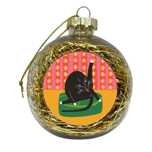 Bold Bright Illustration of Cat Licking Bum Funny Design - xmas bauble by AbiGoLucky