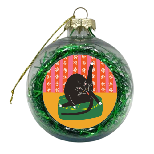 Bold Bright Illustration of Cat Licking Bum Funny Design - xmas bauble by AbiGoLucky