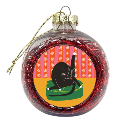 Bold Bright Illustration of Cat Licking Bum Funny Design - xmas bauble by AbiGoLucky