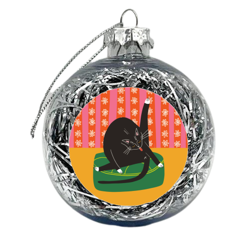 Bold Bright Illustration of Cat Licking Bum Funny Design - xmas bauble by AbiGoLucky