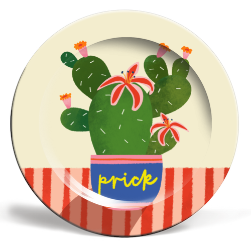 Bold Bright Prick Funny Cactus Illustration Design - ceramic dinner plate by AbiGoLucky