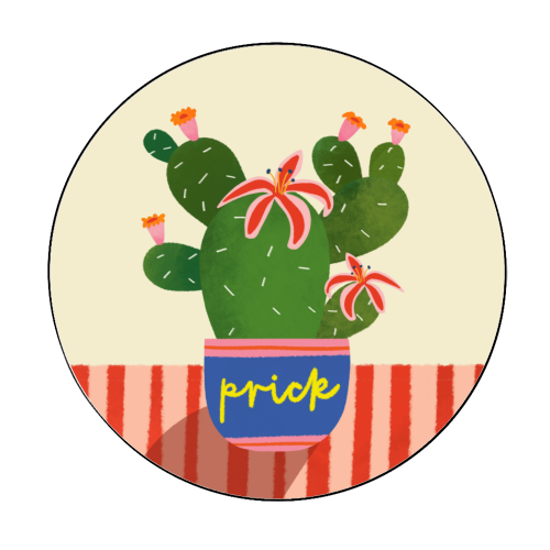 Bold Bright Prick Funny Cactus Illustration Design - Circle Sticker by AbiGoLucky