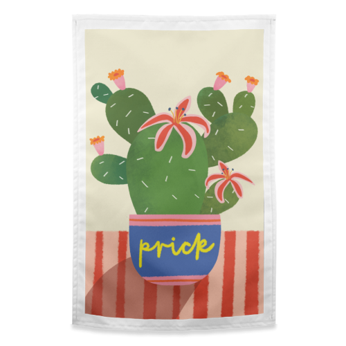 Bold Bright Prick Funny Cactus Illustration Design - funny tea towel by AbiGoLucky