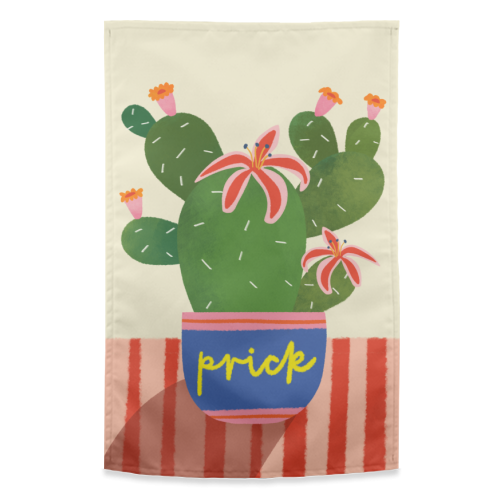 Bold Bright Prick Funny Cactus Illustration Design - funny tea towel by AbiGoLucky