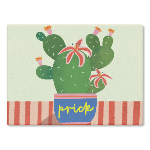 Bold Bright Prick Funny Cactus Illustration Design - glass chopping board by AbiGoLucky