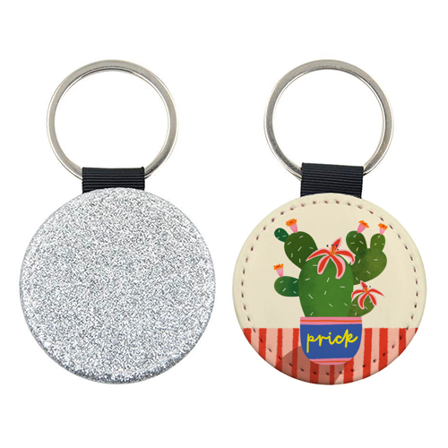Bold Bright Prick Funny Cactus Illustration Design - keyring by AbiGoLucky