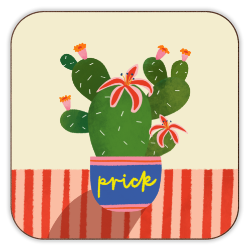 Bold Bright Prick Funny Cactus Illustration Design - personalised beer coaster by AbiGoLucky