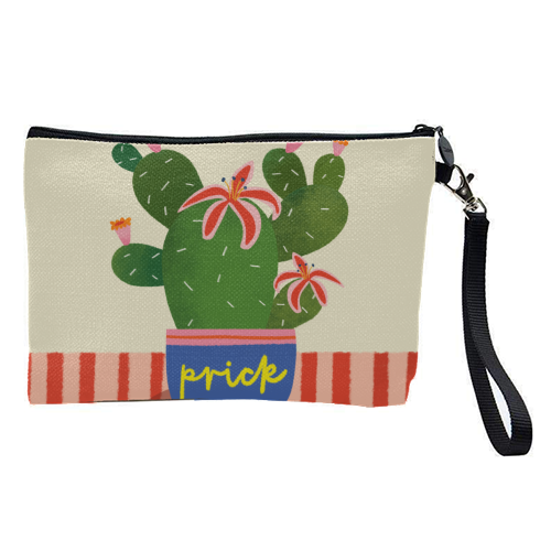 Bold Bright Prick Funny Cactus Illustration Design - pretty makeup bag by AbiGoLucky
