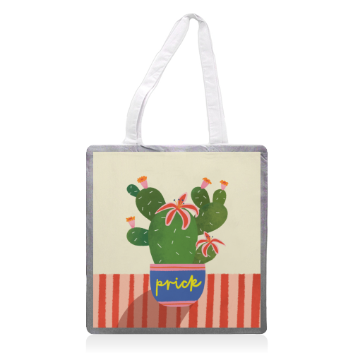Bold Bright Prick Funny Cactus Illustration Design - printed canvas tote bag by AbiGoLucky