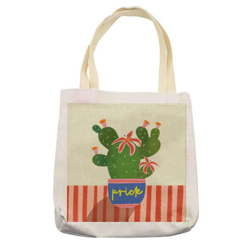 Bold Bright Prick Funny Cactus Illustration Design - printed canvas tote bag by AbiGoLucky