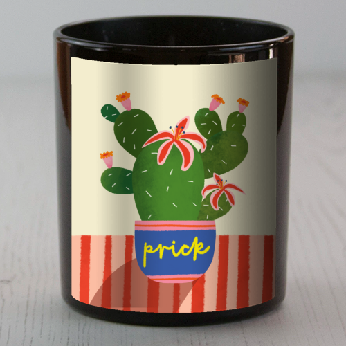 Bold Bright Prick Funny Cactus Illustration Design - scented candle by AbiGoLucky
