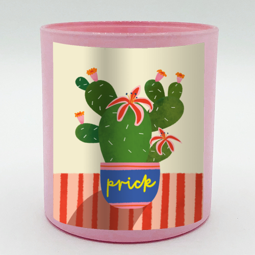 Bold Bright Prick Funny Cactus Illustration Design - scented candle by AbiGoLucky