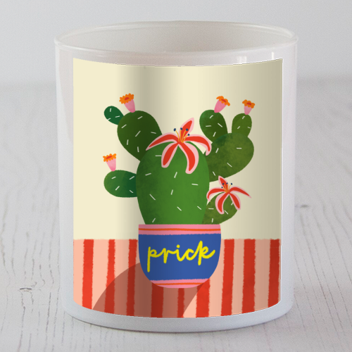 Bold Bright Prick Funny Cactus Illustration Design - scented candle by AbiGoLucky