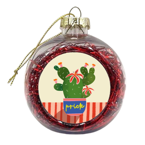 Bold Bright Prick Funny Cactus Illustration Design - xmas bauble by AbiGoLucky