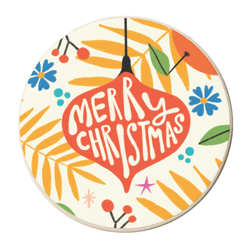 Bold Colourful Festive Xmas Christmas Giftware - personalised beer coaster by AbiGoLucky